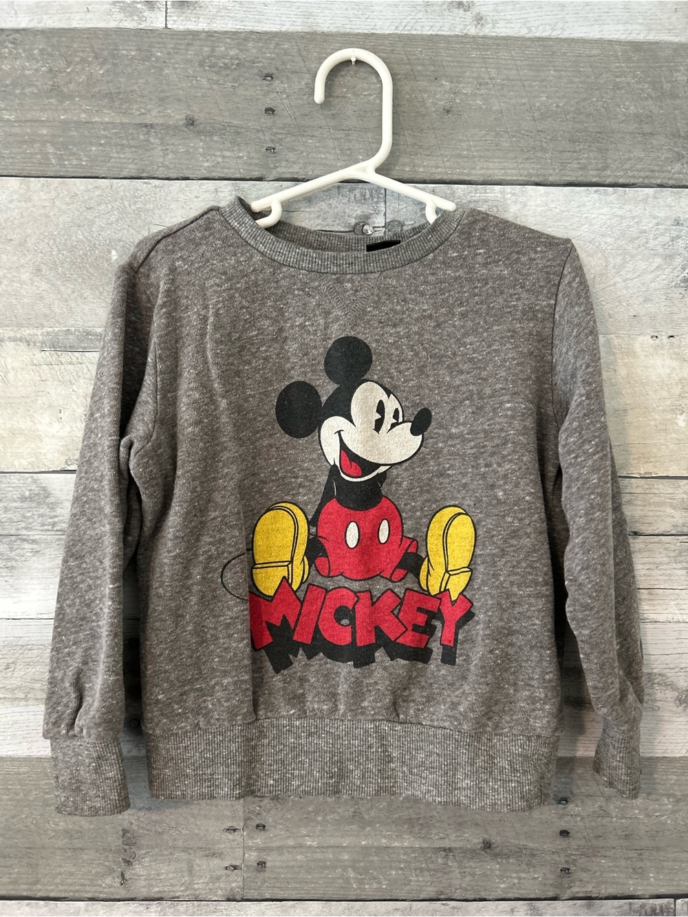 Disney Gray Mickey Graphic Crew Sweatshirt with Red & Yellow Accents